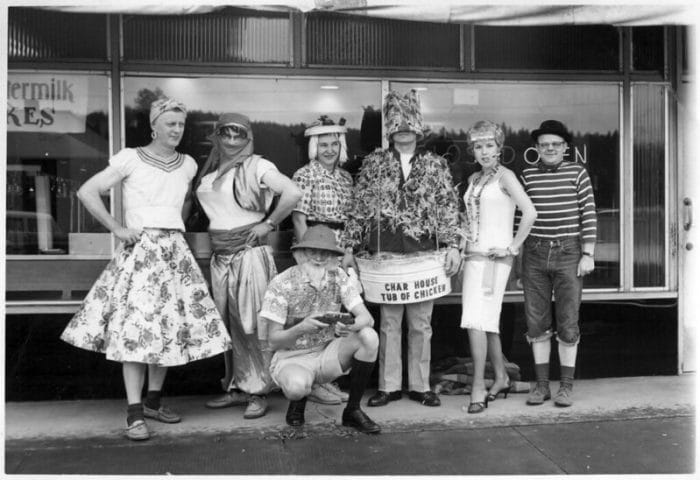 Guests for centennial celebration in silly costumes