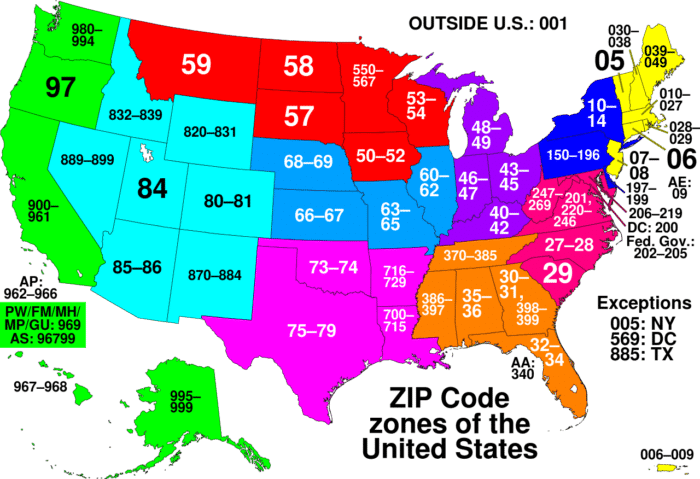 Zip code zones