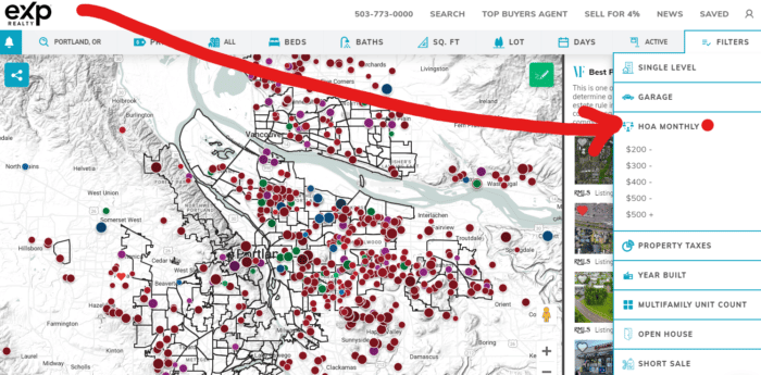 search for homes and condos with hoa fees